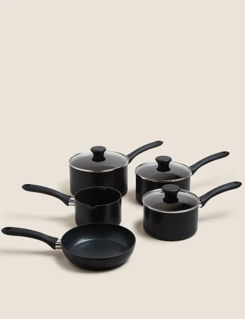 5 Piece Black Aluminium Non Stick Pan Set