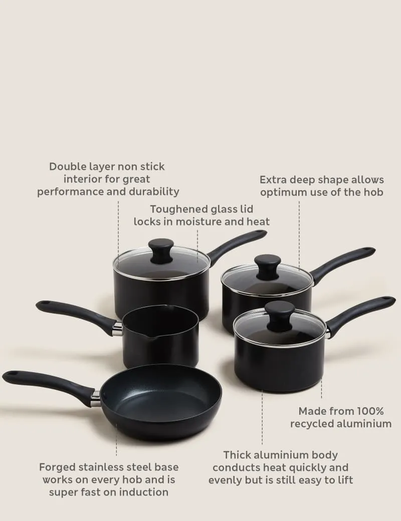 5 Piece Black Aluminium Non Stick Pan Set