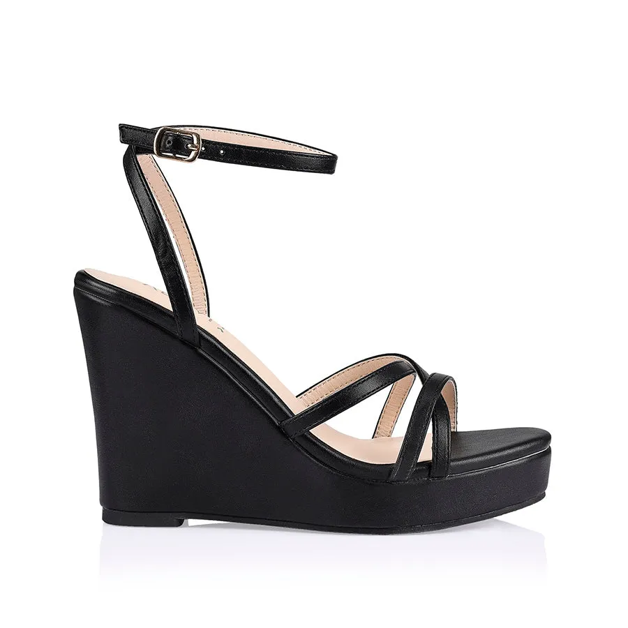 Amore Strappy Wedges  - Black Smooth