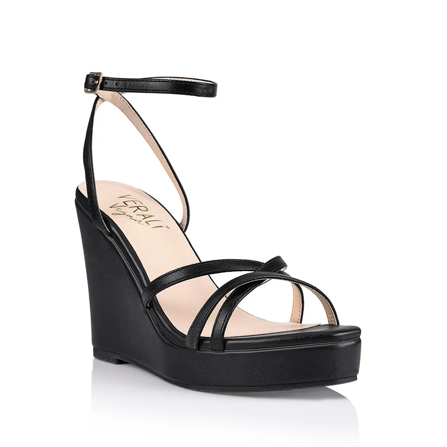 Amore Strappy Wedges  - Black Smooth