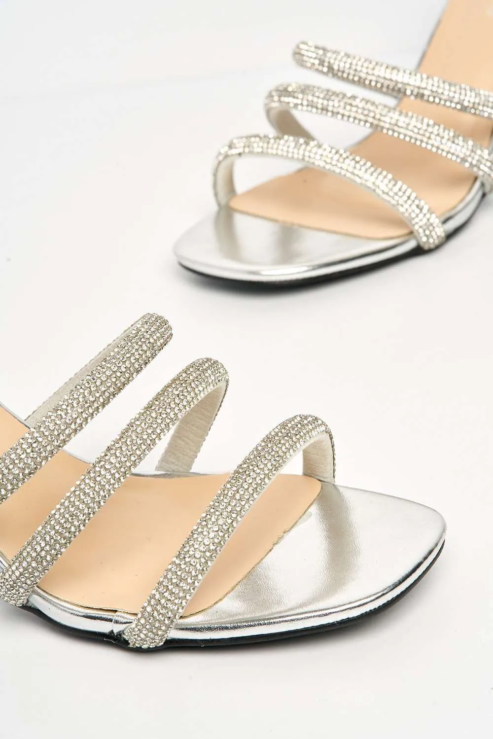 Andrena 3 Strap Diamante Mule in Silver