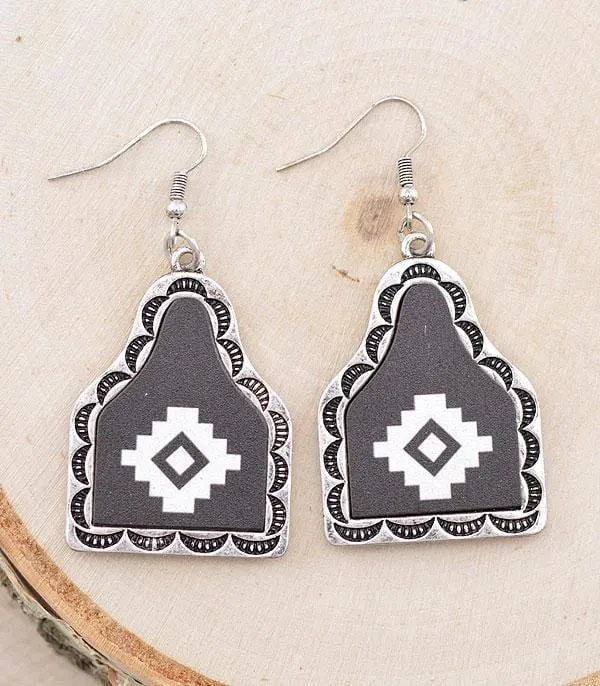 Aztec cow tag earrings