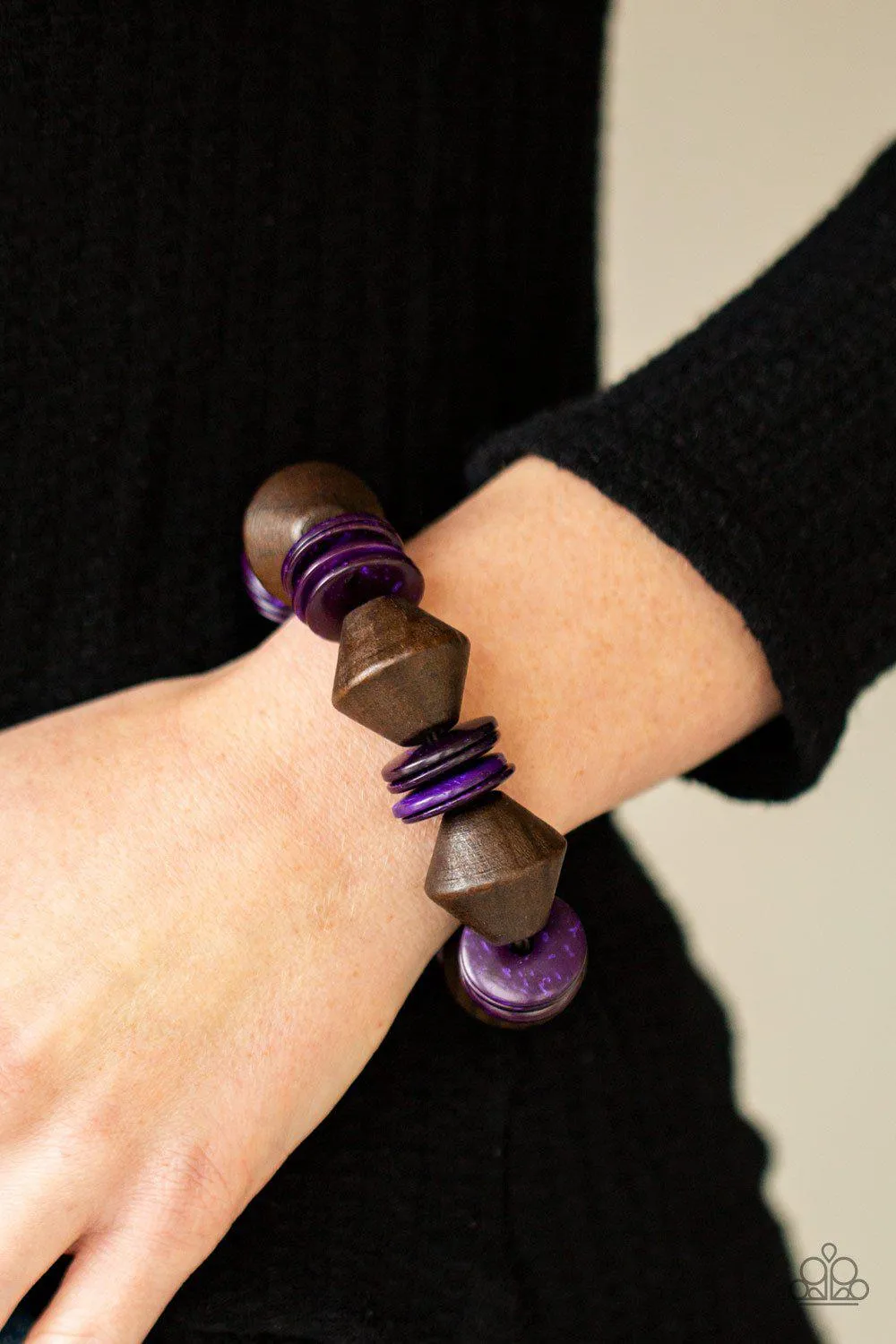 Bermuda Boardwalk Purple and Brown Wood Bracelet - Paparazzi Accessories