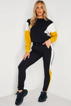 Black, Cream & Mustard Colour Block Tracksuit Set