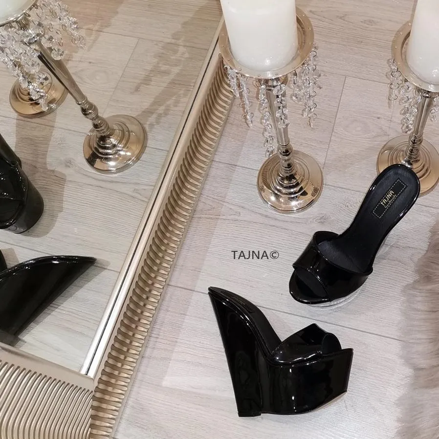 Black Patent Platform Mules