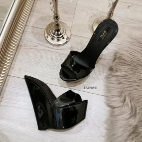 Black Patent Platform Mules