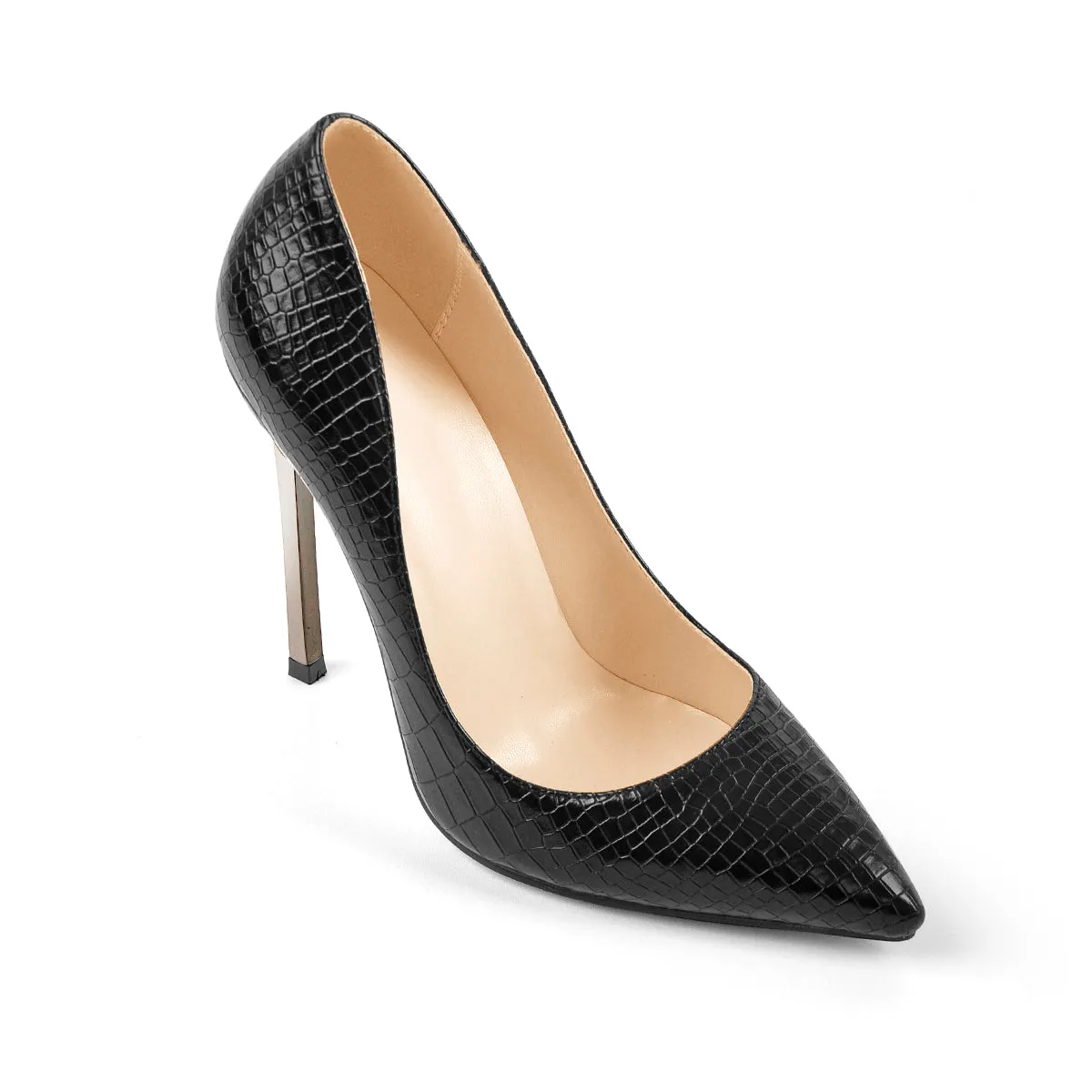 Black Suede Metal Heels Pointed Toe High Heel Pumps