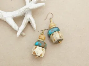 Bold Turquoise and Faceted Bone Earrings