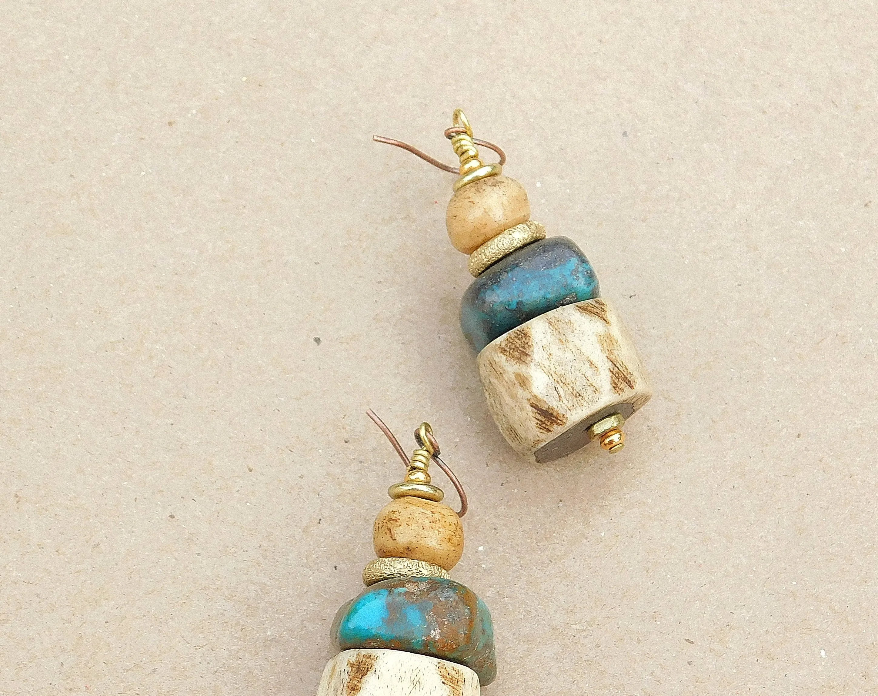 Bold Turquoise and Faceted Bone Earrings