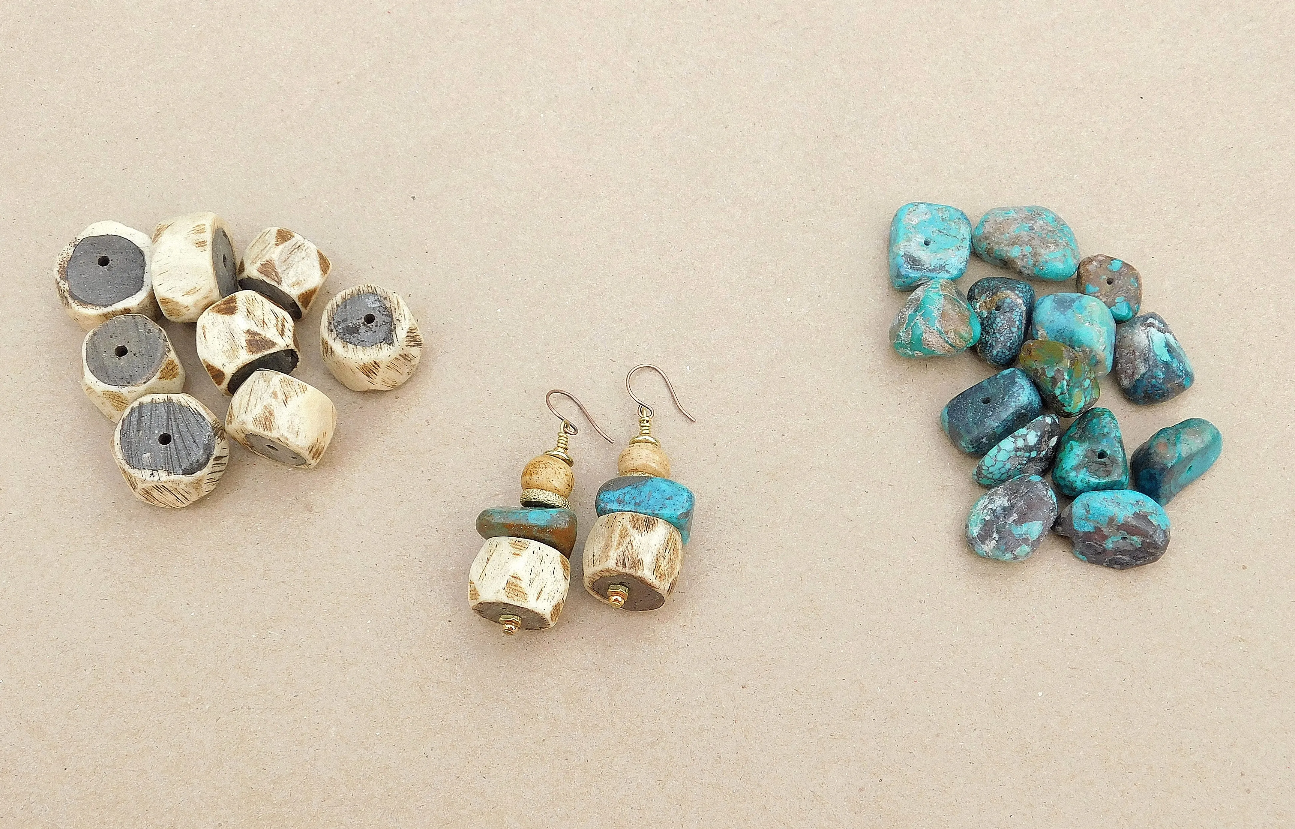 Bold Turquoise and Faceted Bone Earrings