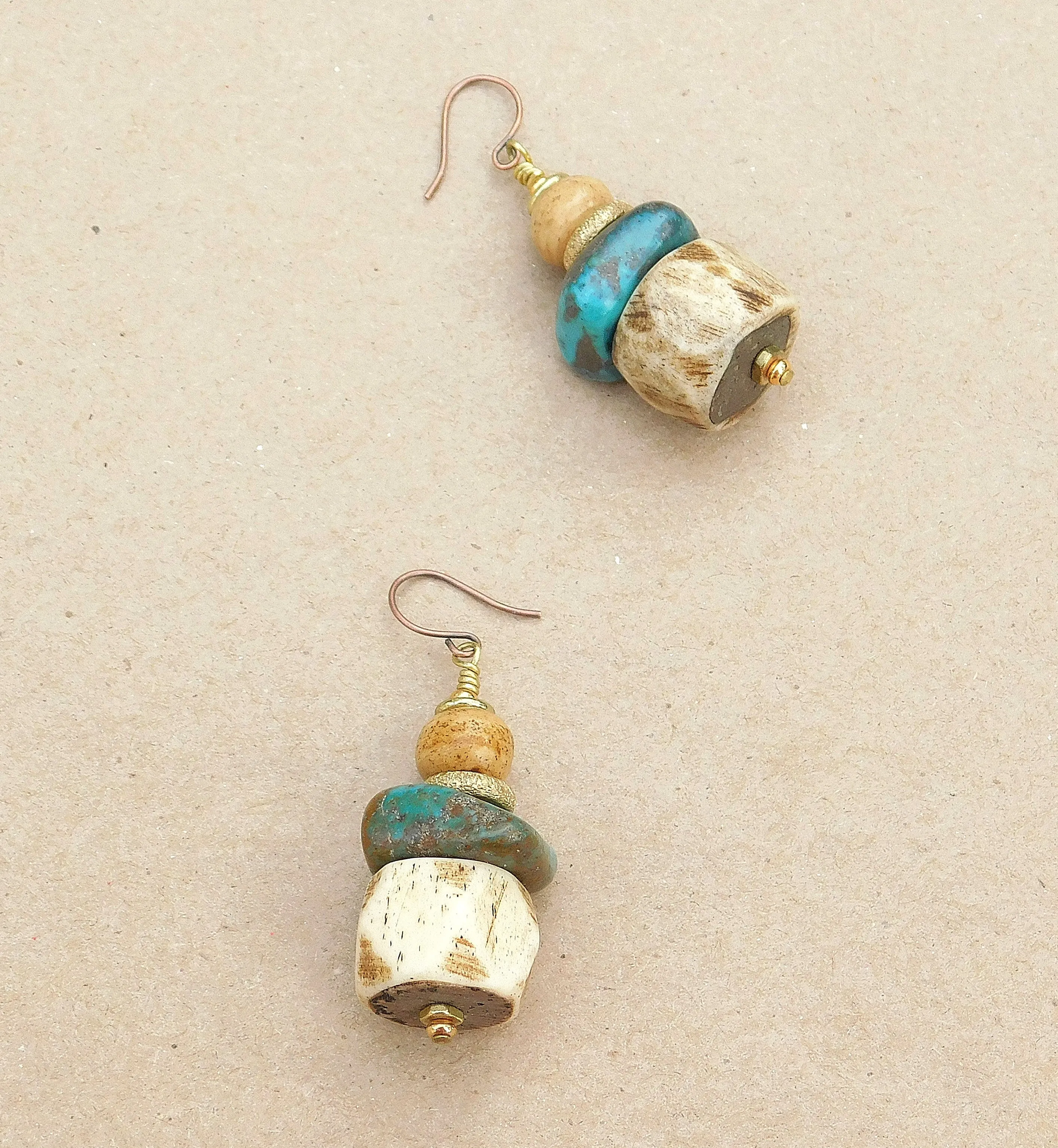 Bold Turquoise and Faceted Bone Earrings