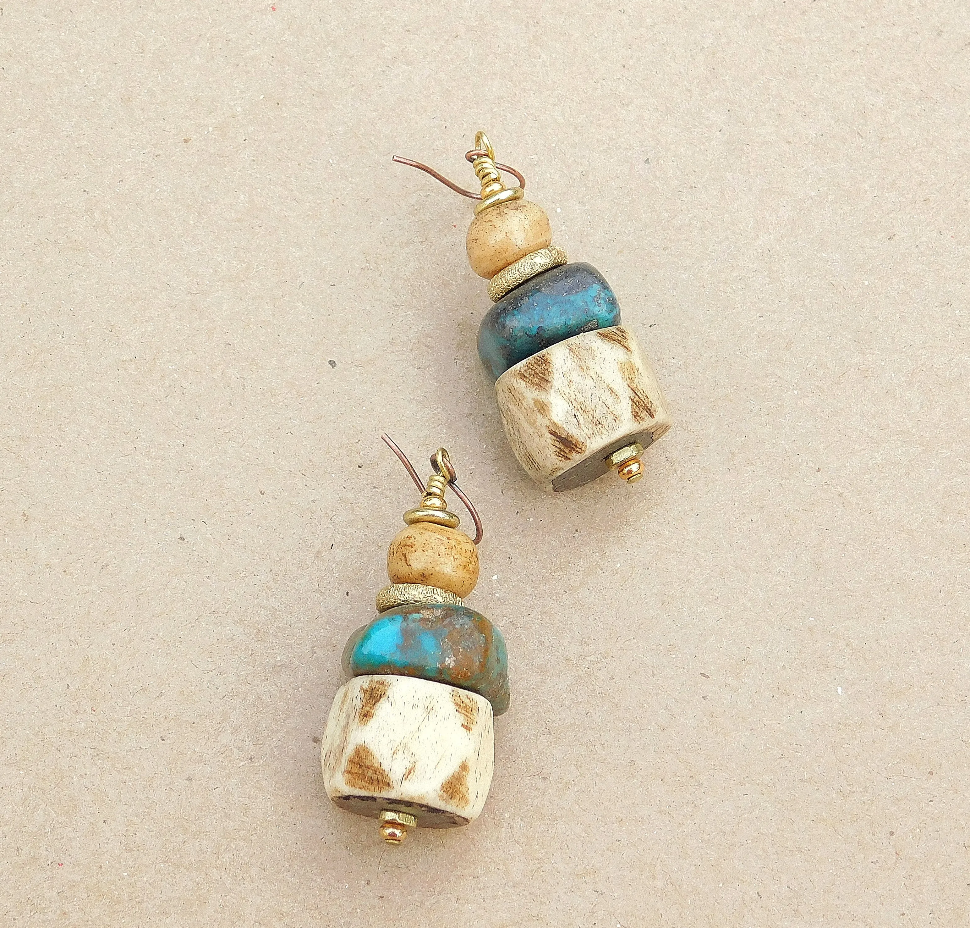 Bold Turquoise and Faceted Bone Earrings