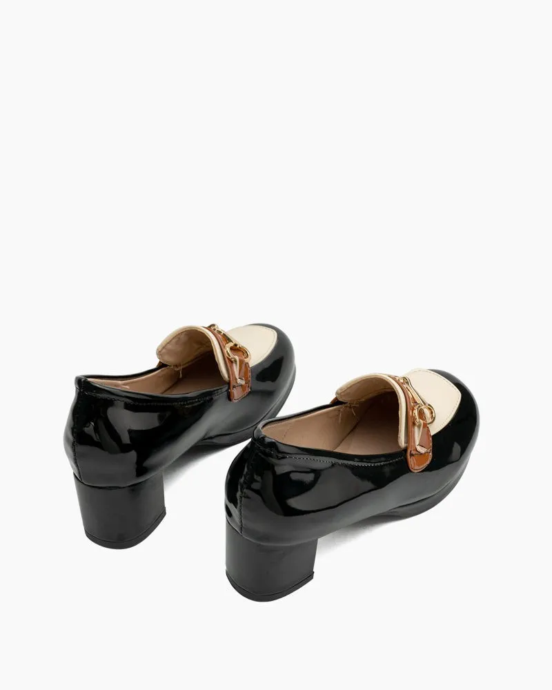 Classic Metal Buckle Colorblock Chunky Heeled Loafers