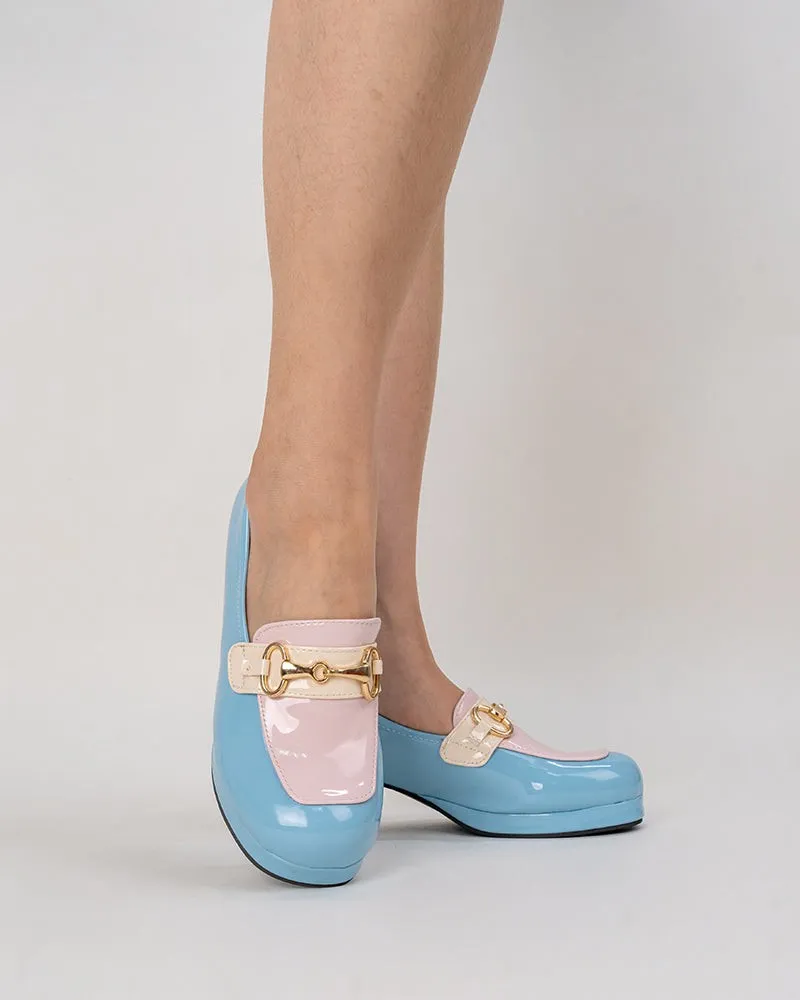 Classic Metal Buckle Colorblock Chunky Heeled Loafers