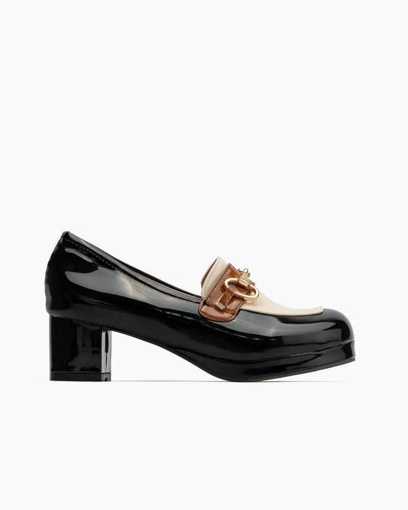 Classic Metal Buckle Colorblock Chunky Heeled Loafers