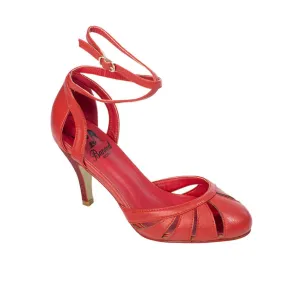 Coral Red 1950s Wrap Around Ankle Strap Heels