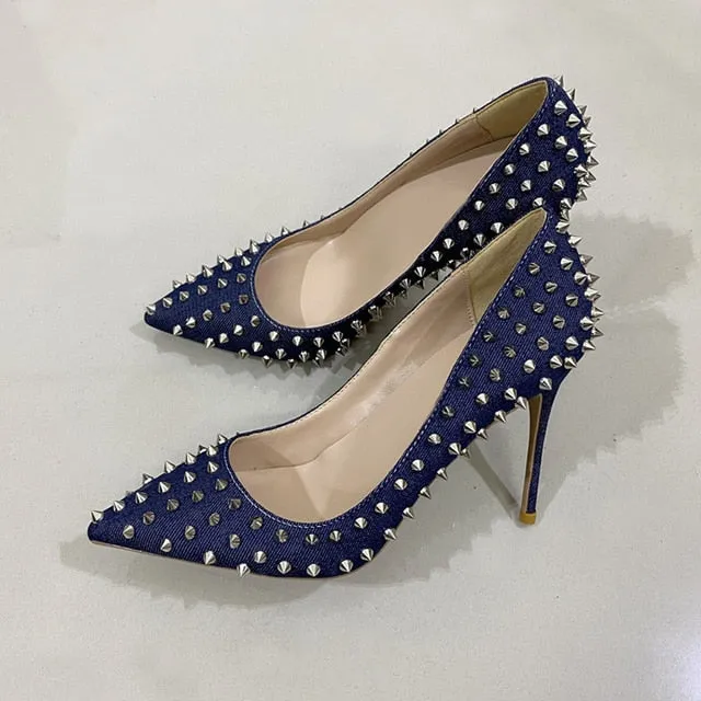 Denim Rivets High Heels Pumps