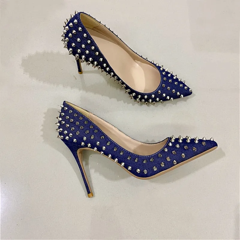 Denim Rivets High Heels Pumps