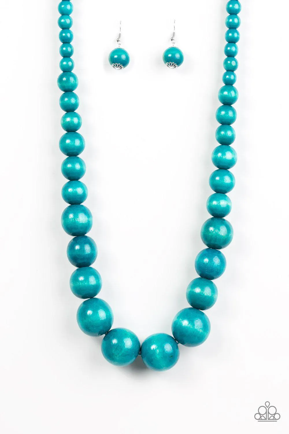 Effortlessly Everglades Blue Wood Necklace and matching Earrings - Paparazzi Accessories