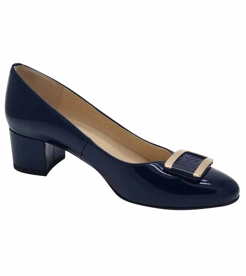 Emis Womens Navy Front Detail Comfort Patent Leather Court Shoe SL8155-415