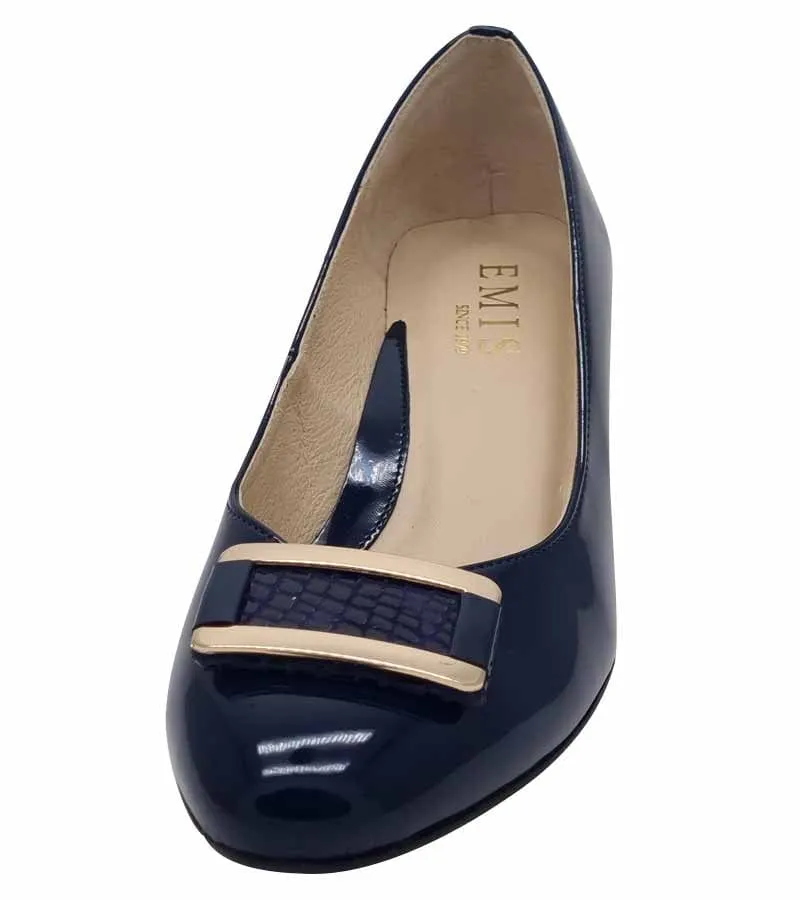 Emis Womens Navy Front Detail Comfort Patent Leather Court Shoe SL8155-415