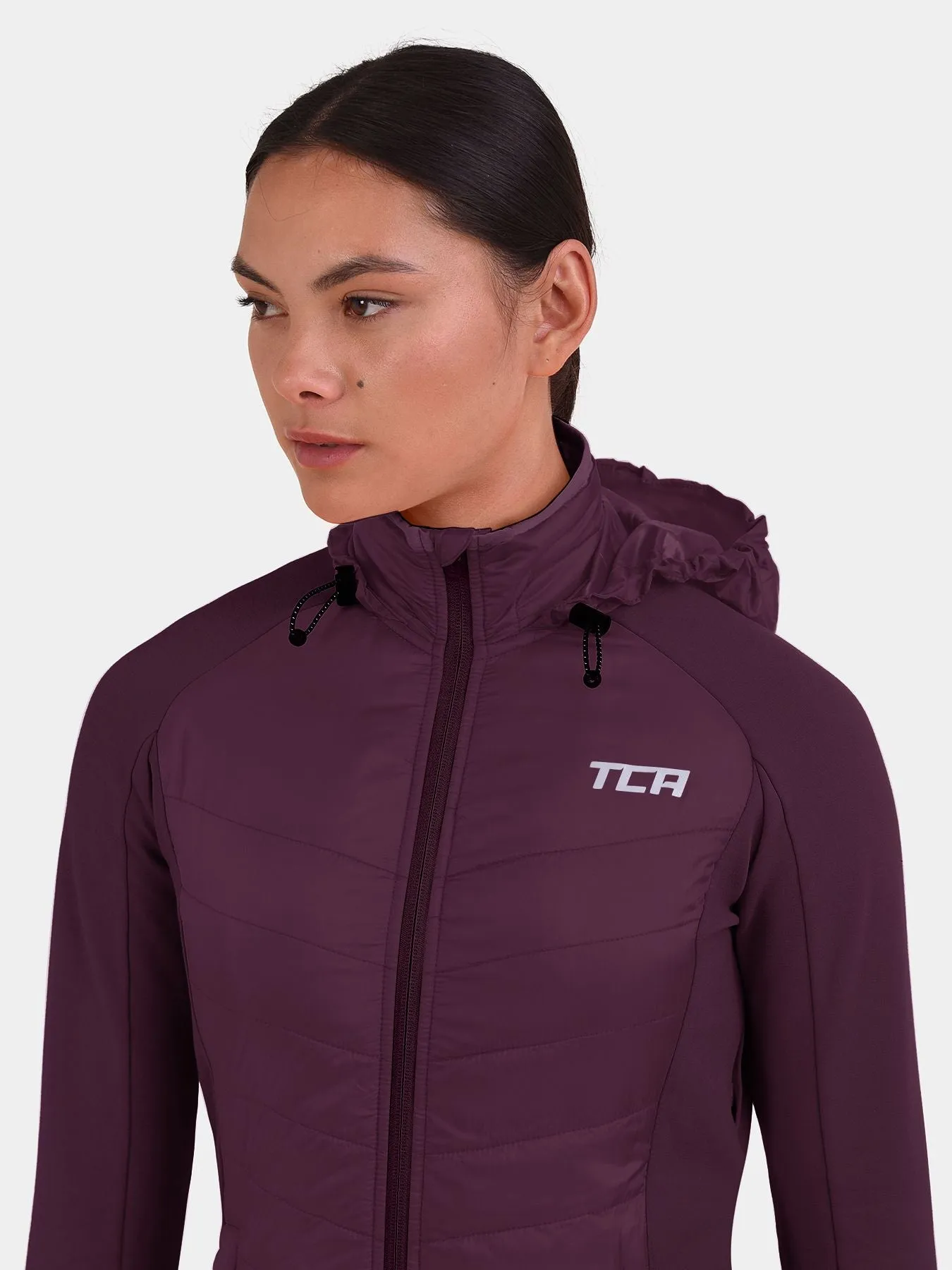 Excel Running Padded Packable Hooded Jacket For Women With Thumbholes, Underarm Ventilation Zips, Zip Pockets & Reflective Strips