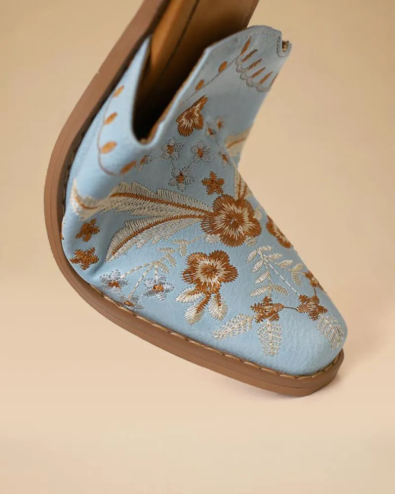 Floral Embroidery Chunky Heel Clogs