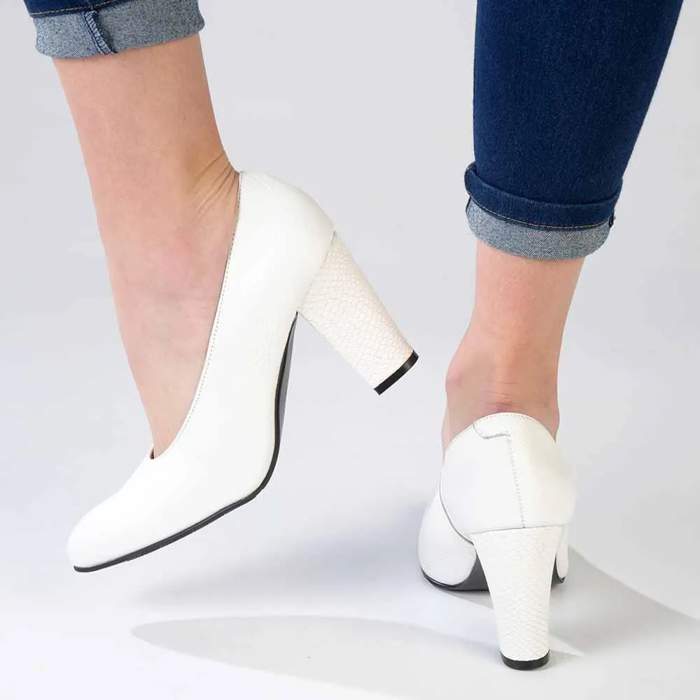 Froggie Shelly Leather Block Court Heel - White