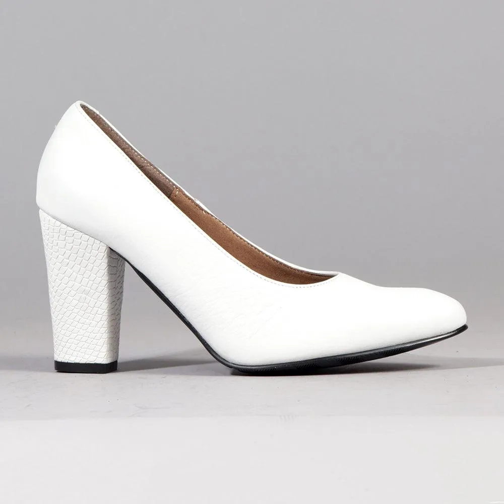 Froggie Shelly Leather Block Court Heel - White