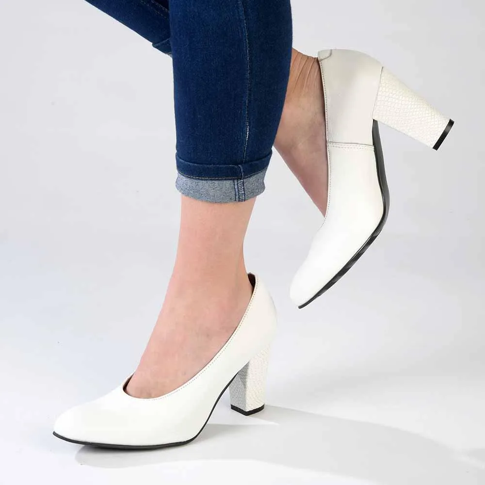 Froggie Shelly Leather Block Court Heel - White