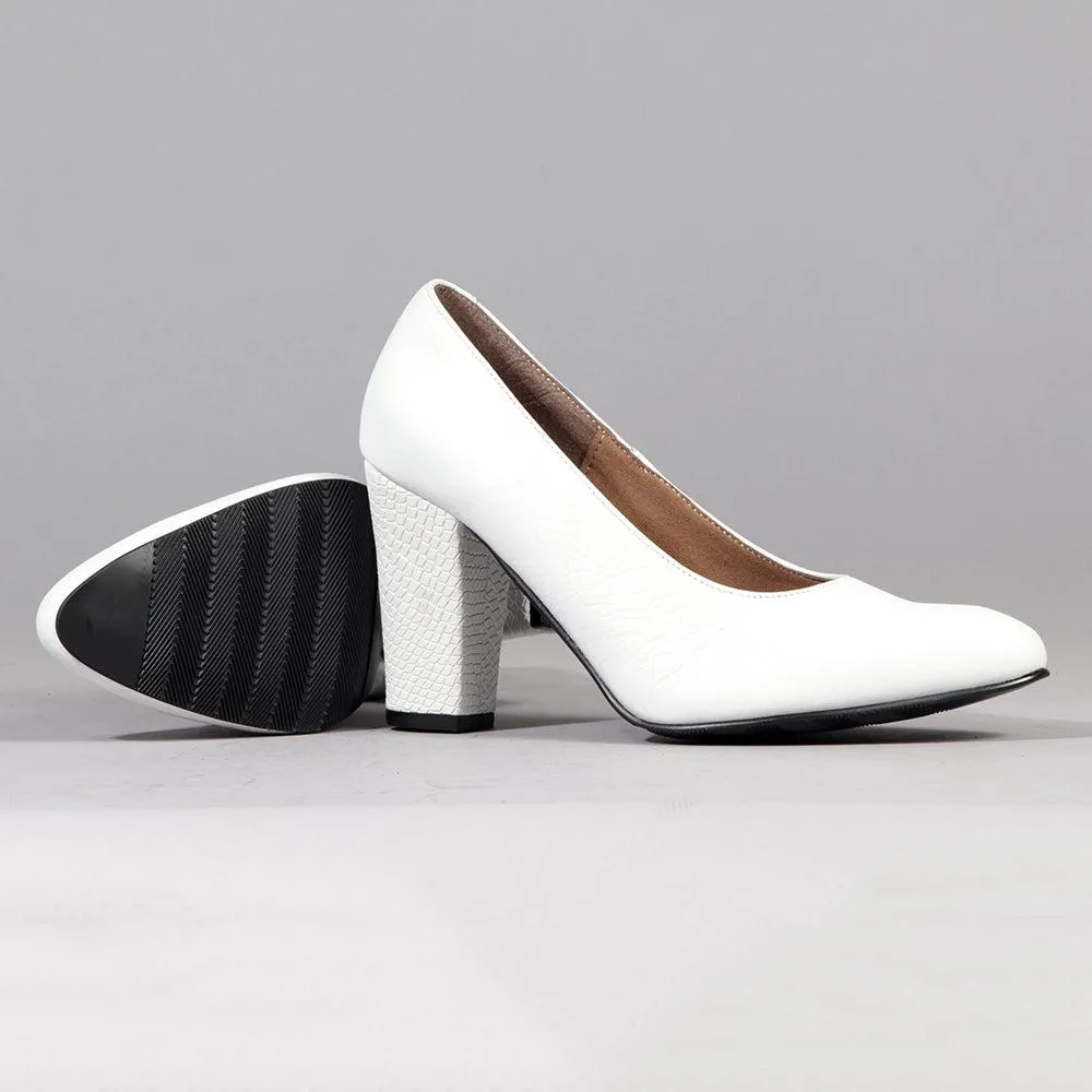 Froggie Shelly Leather Block Court Heel - White