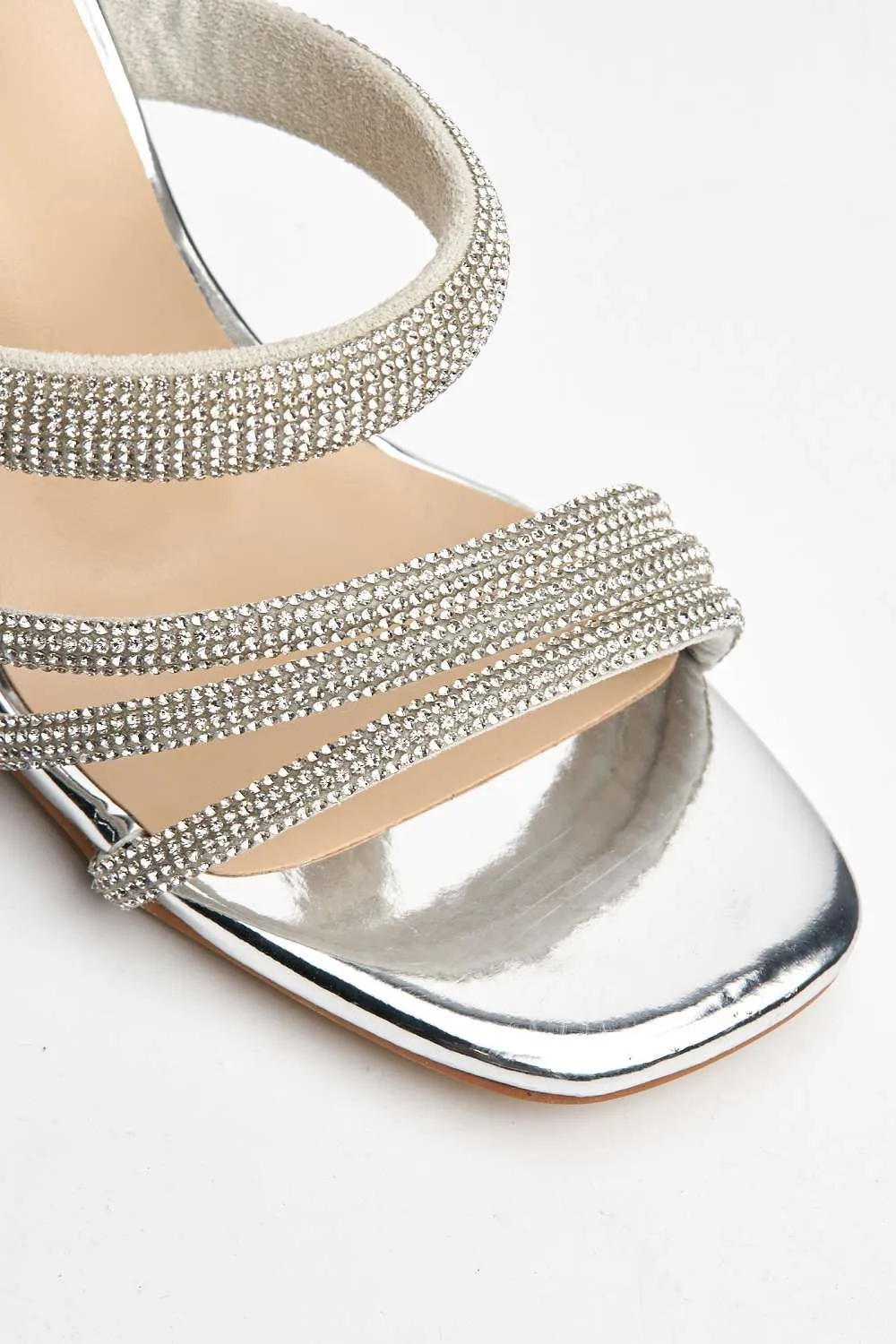 Gabriella Diamante Embellished Heeled Mules in Silver