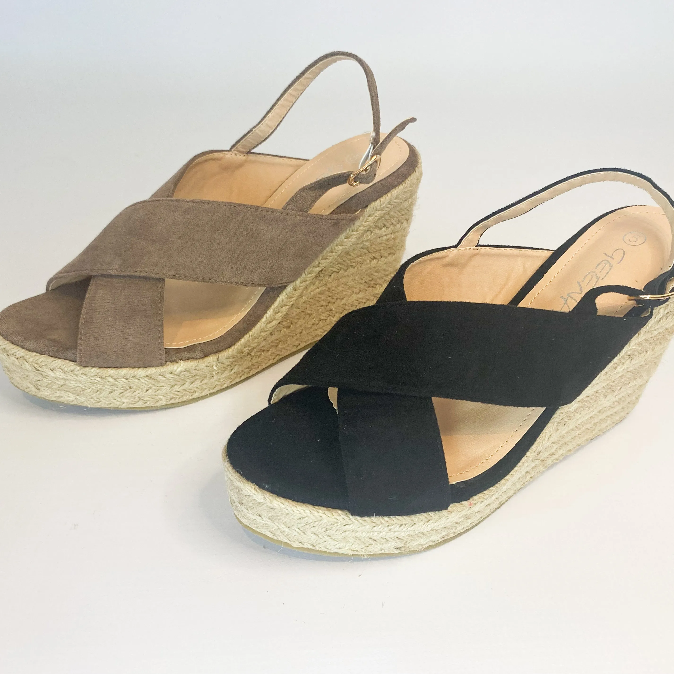 Geena black crossover wedge