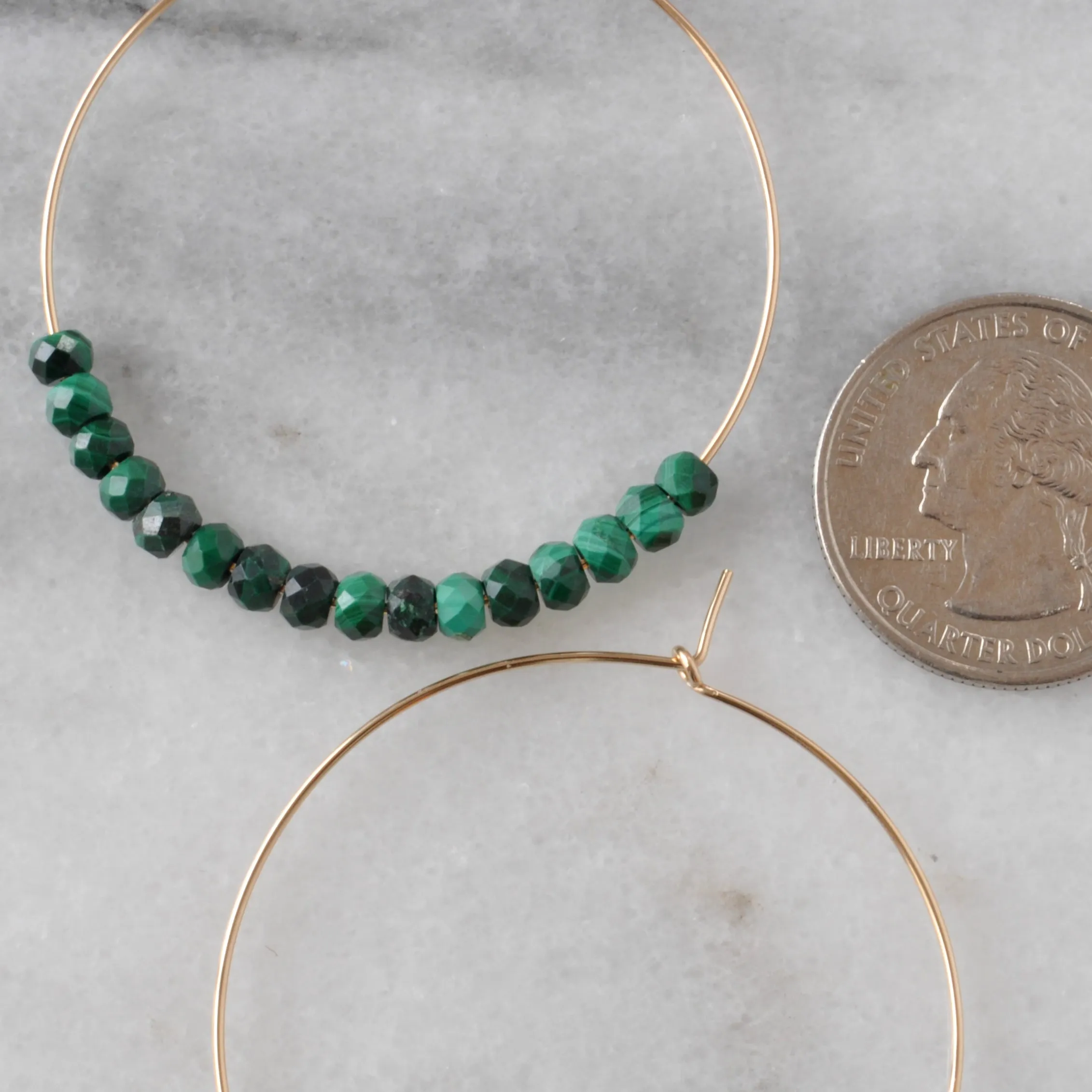 Gemstone 45mm Gold Filled Hoops - MALACHITE