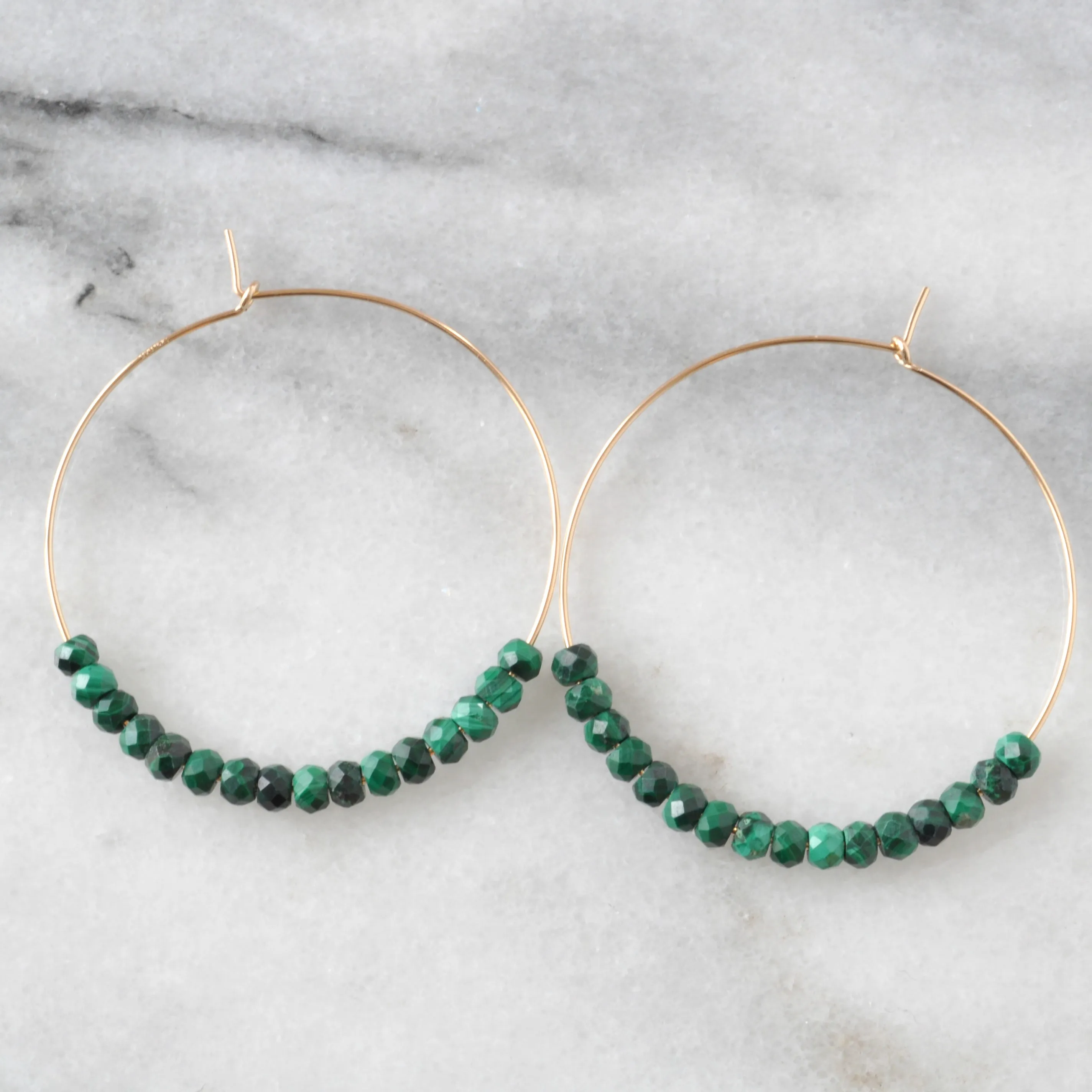 Gemstone 45mm Gold Filled Hoops - MALACHITE