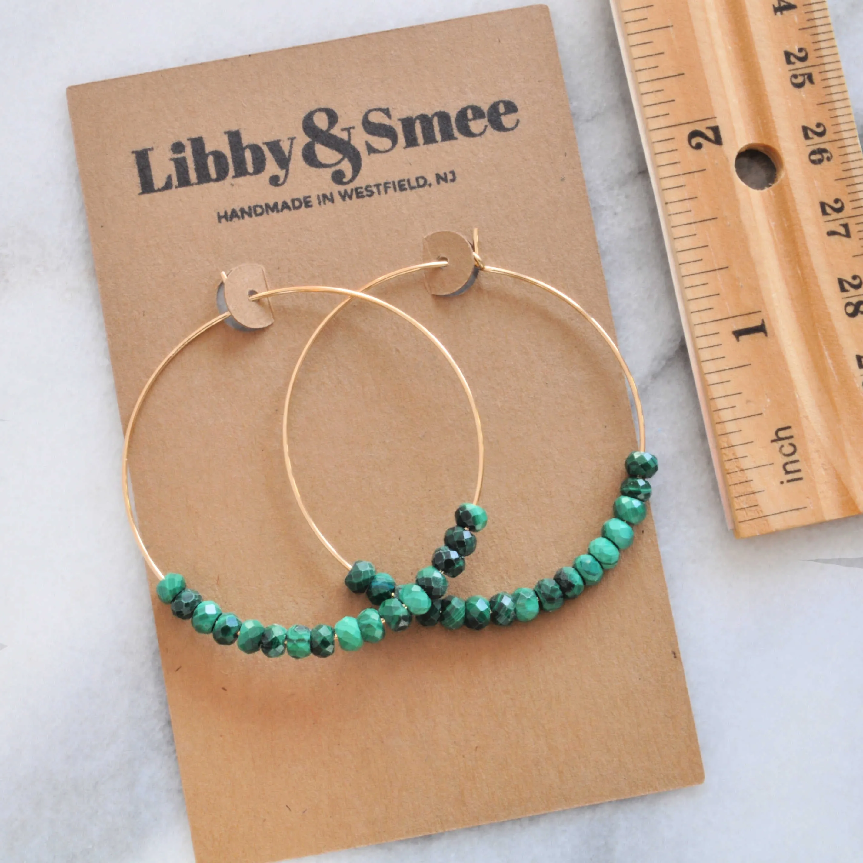 Gemstone 45mm Gold Filled Hoops - MALACHITE