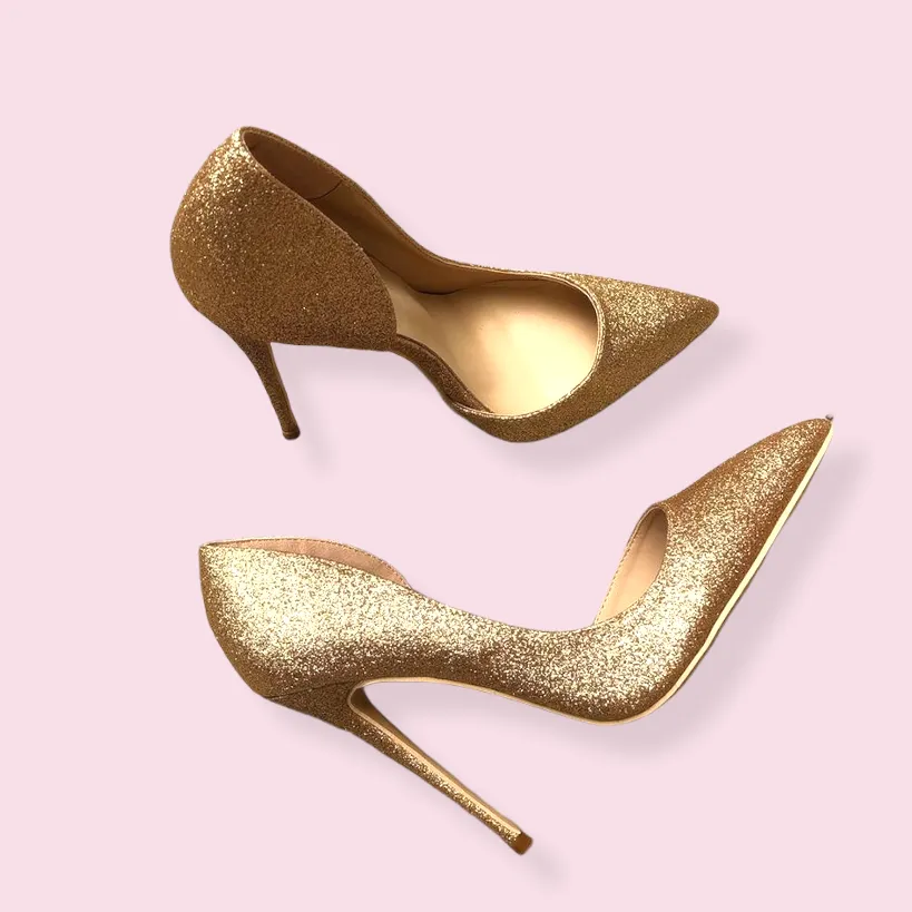 Golden Glitter High Heel Pumps