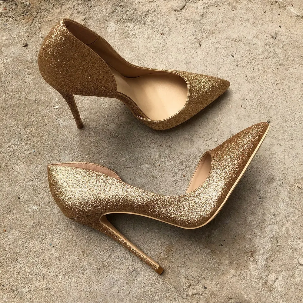 Golden Glitter High Heel Pumps