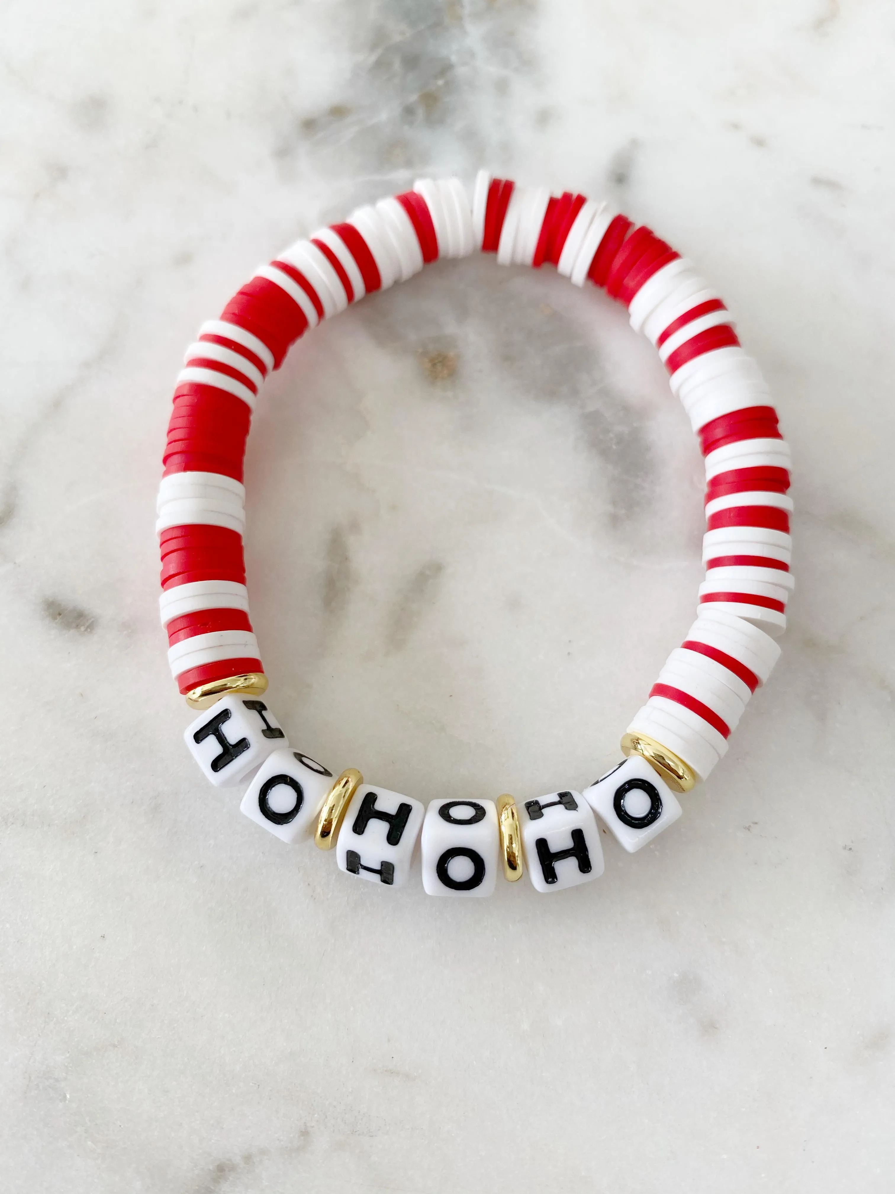 Heishi Color Pop Bracelet Red&White Multi(HO HO HO)Blk&Wht Letters