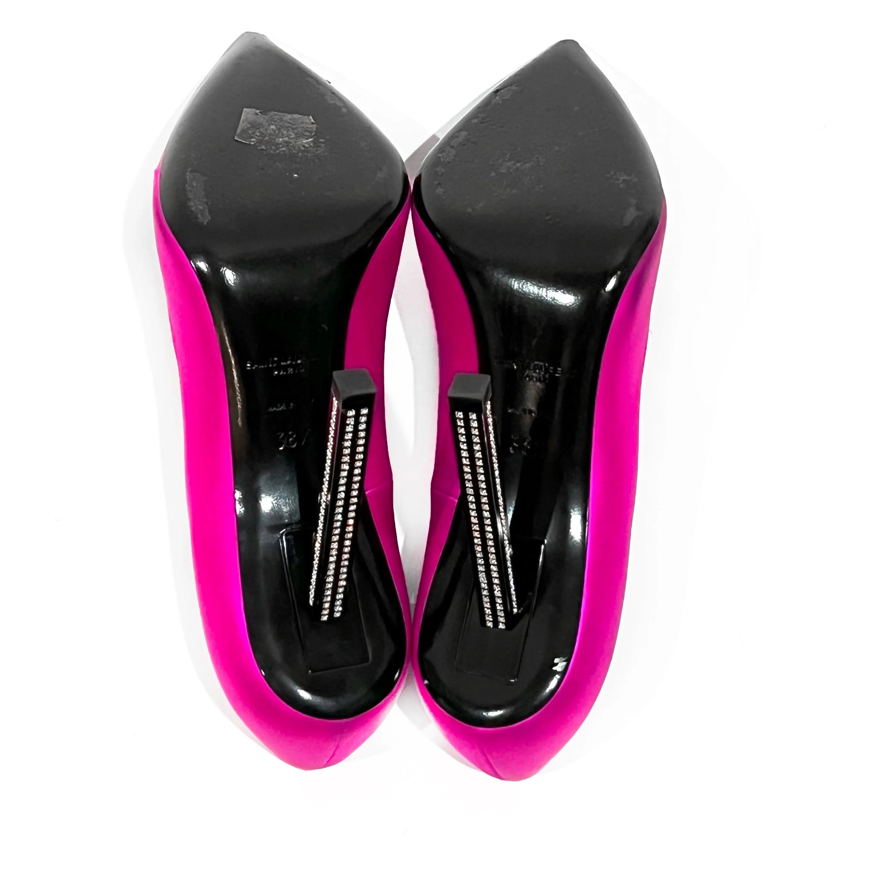 Hot Pink Satin and Crystal Embellished Tower Pumps 38.5