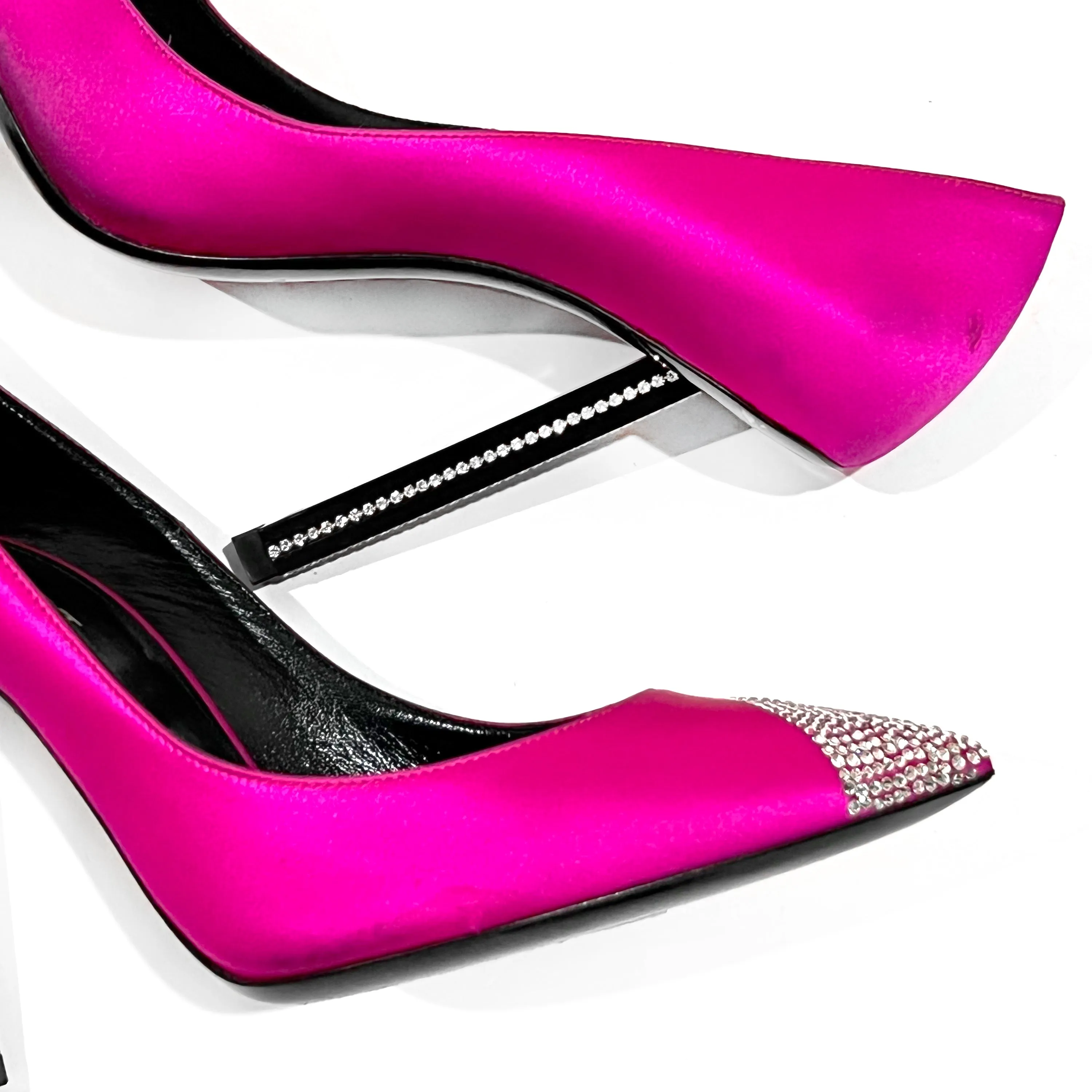 Hot Pink Satin and Crystal Embellished Tower Pumps 38.5