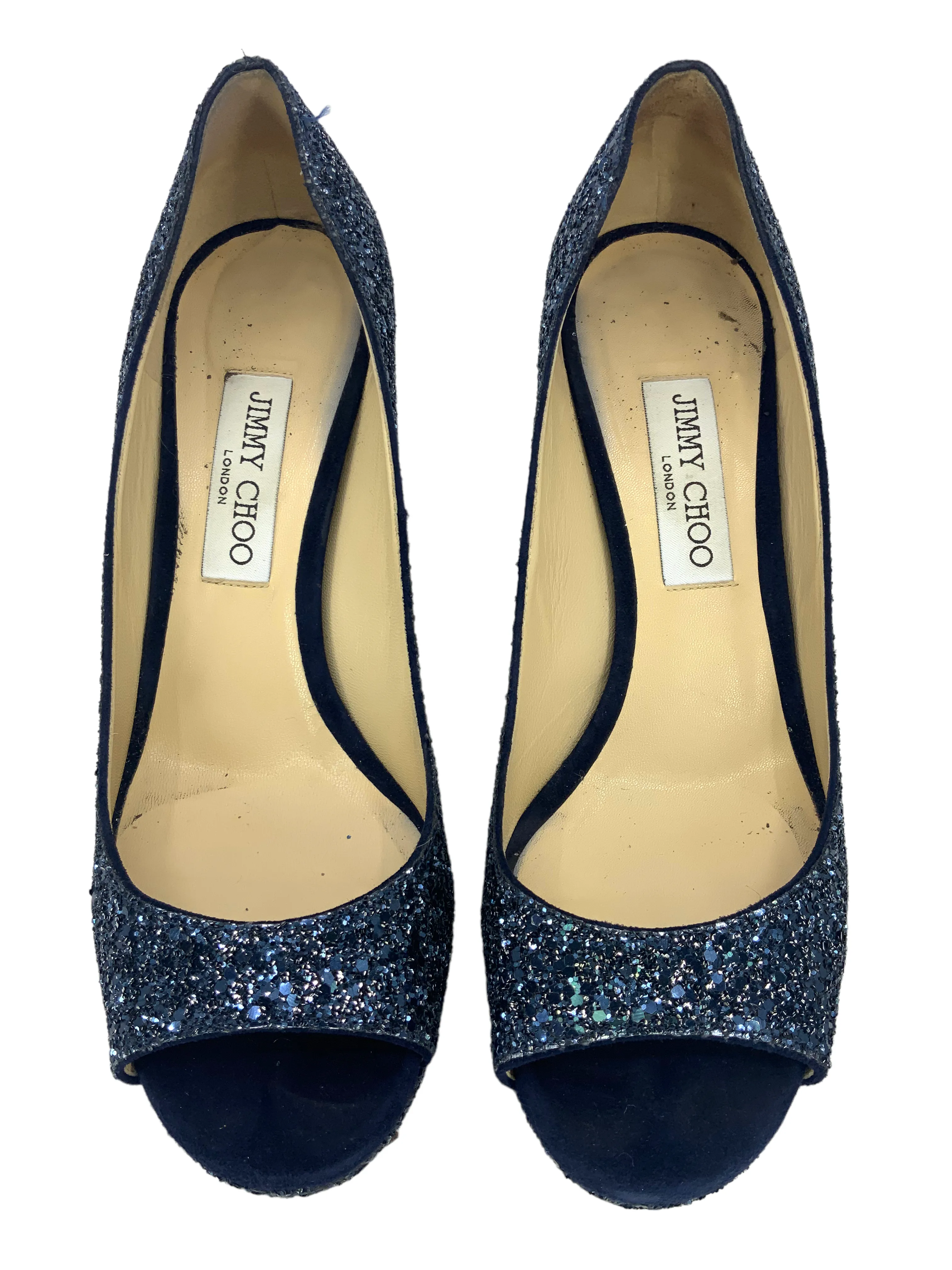 Jimmy Choo Glitter Fabric Platform Peep Toe Pumps Size 10