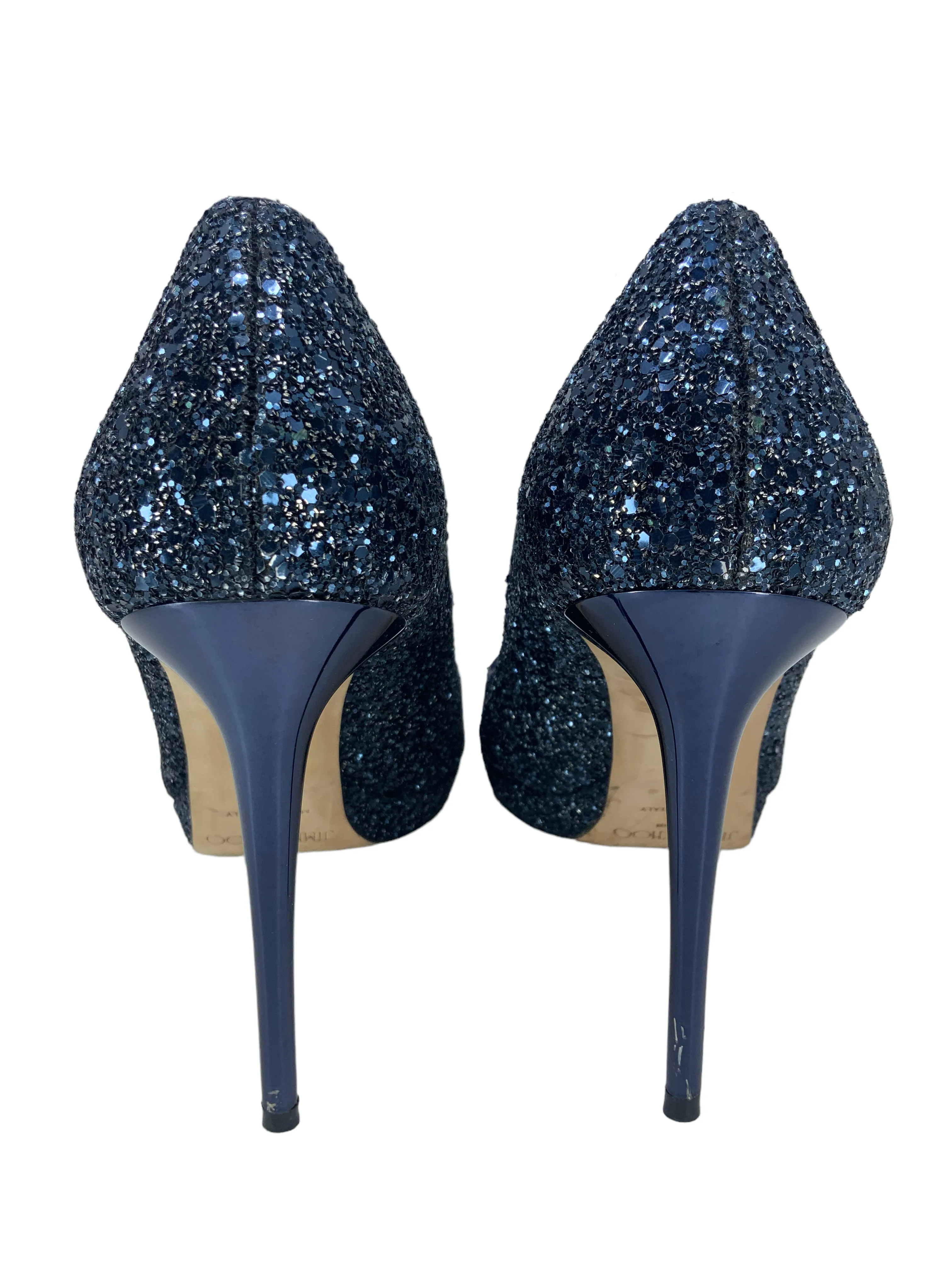 Jimmy Choo Glitter Fabric Platform Peep Toe Pumps Size 10