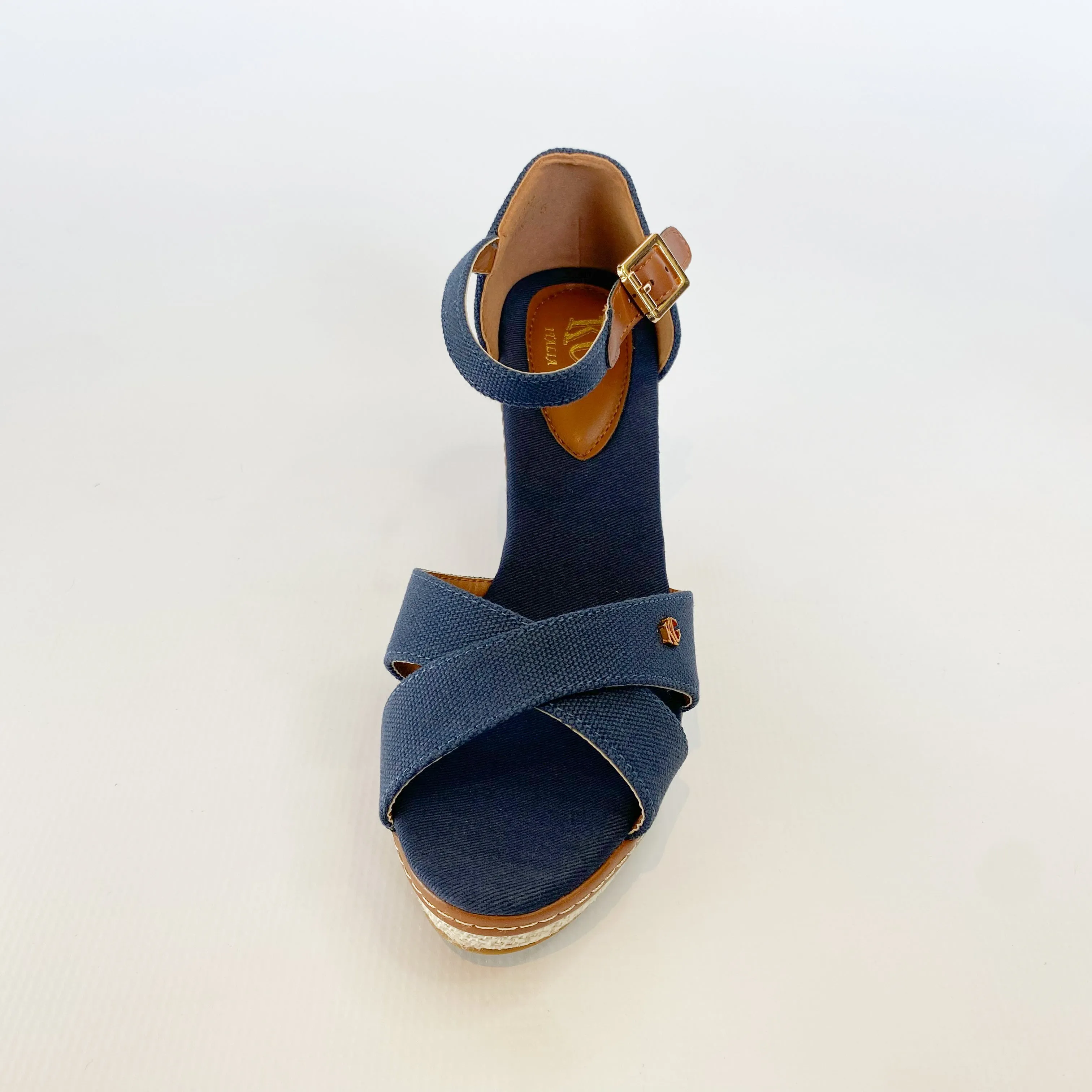 KG navy crossover strap canvas wedge