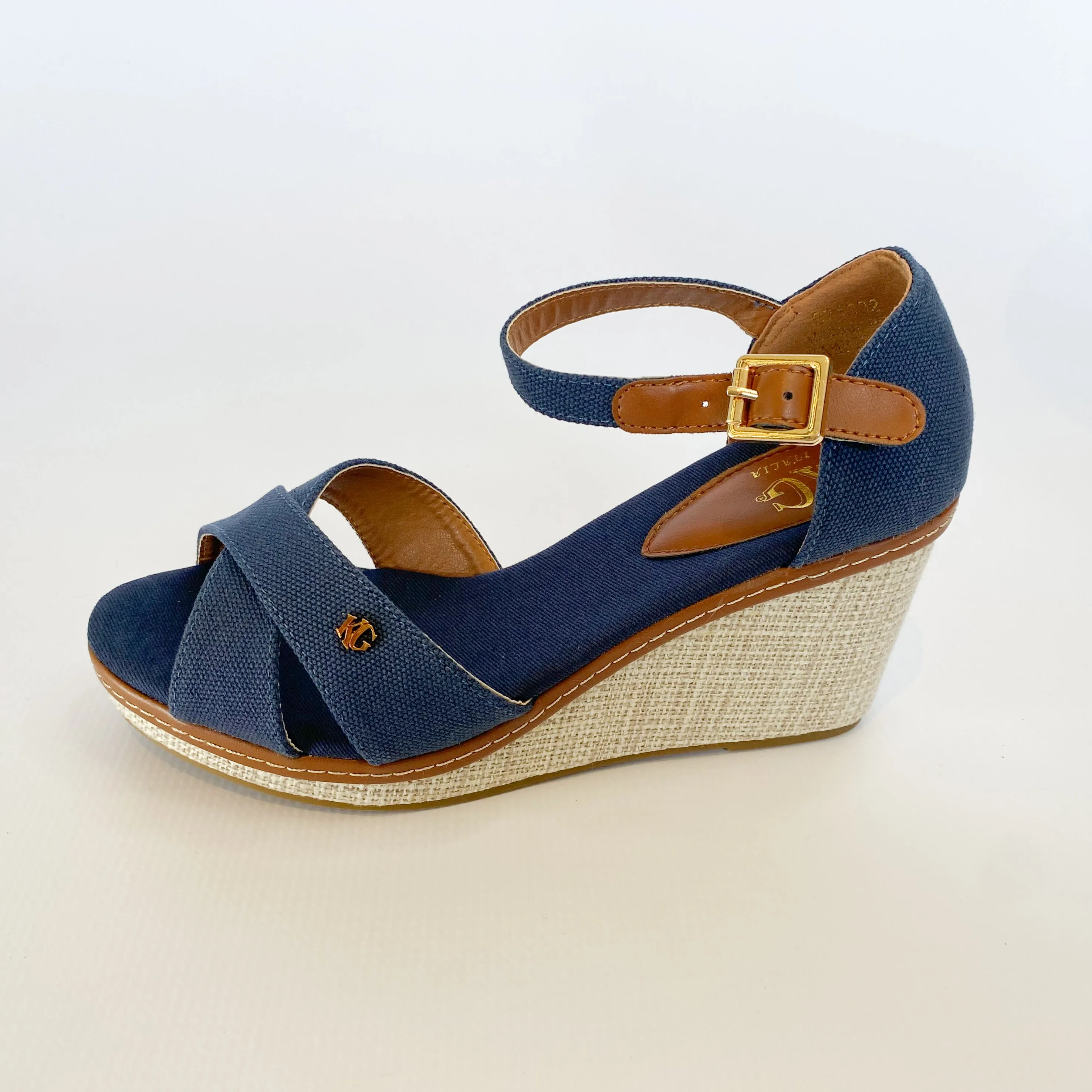 KG navy crossover strap canvas wedge