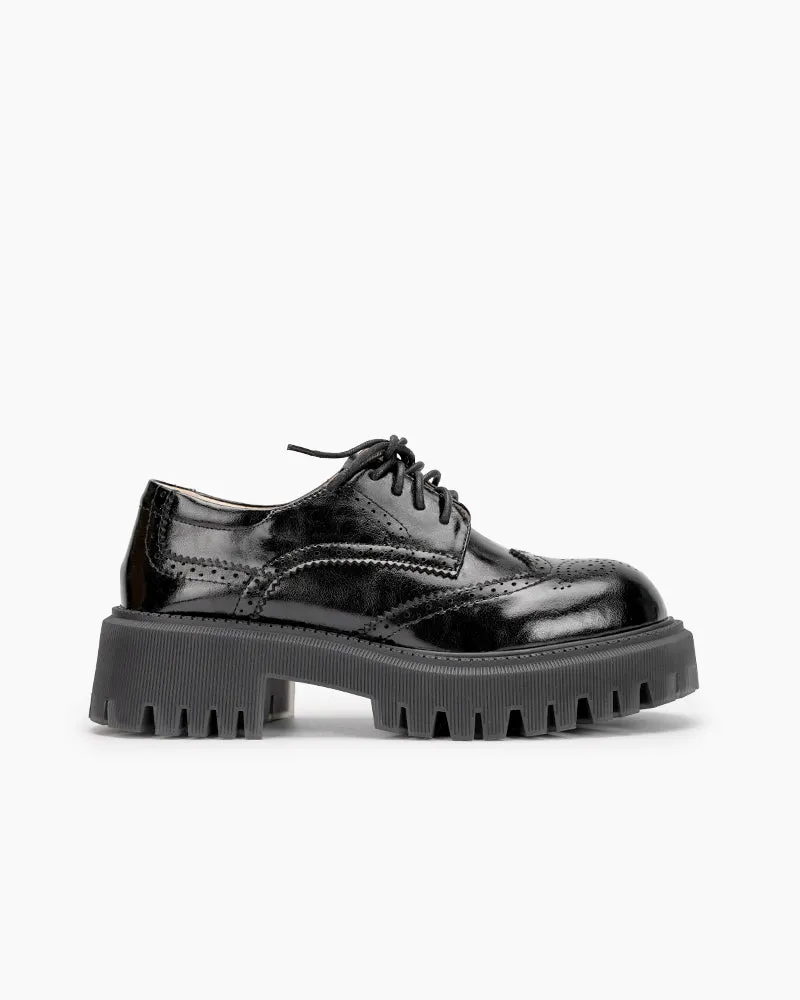 Lace up Wingtip Chunky Heel Platform Brogue Oxford