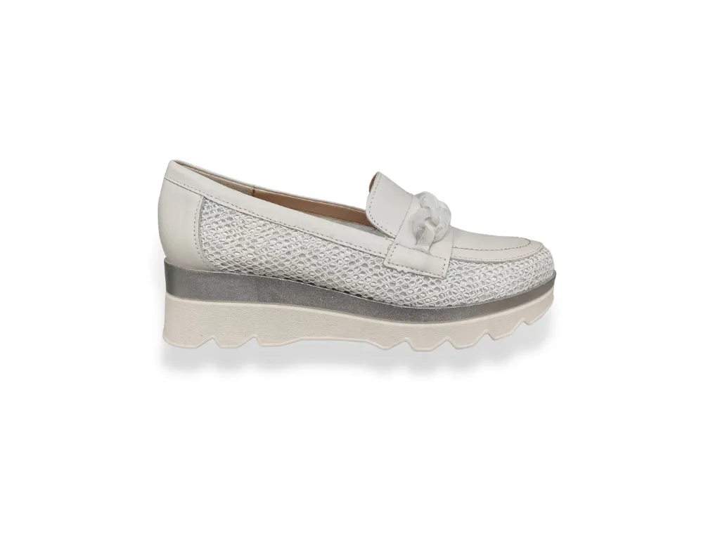 Ladies Pitillos Chunky Loafer White Slip On Leather/Fabric  5113 sale