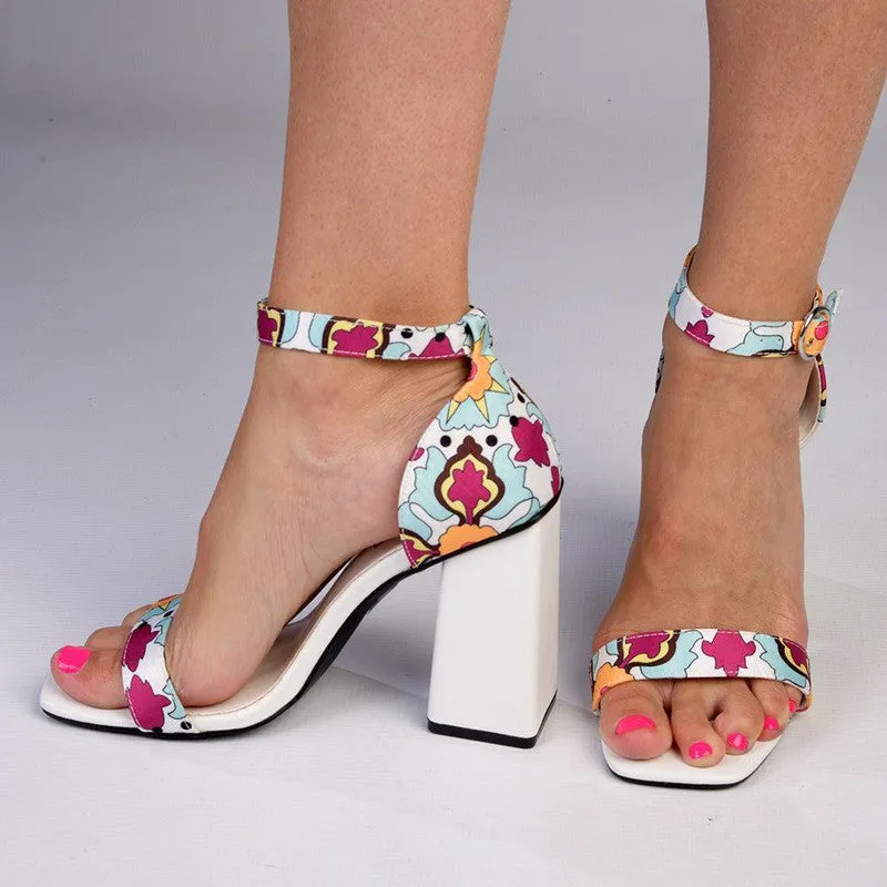 Madison Adeline Block Heel Sandal - White Multi