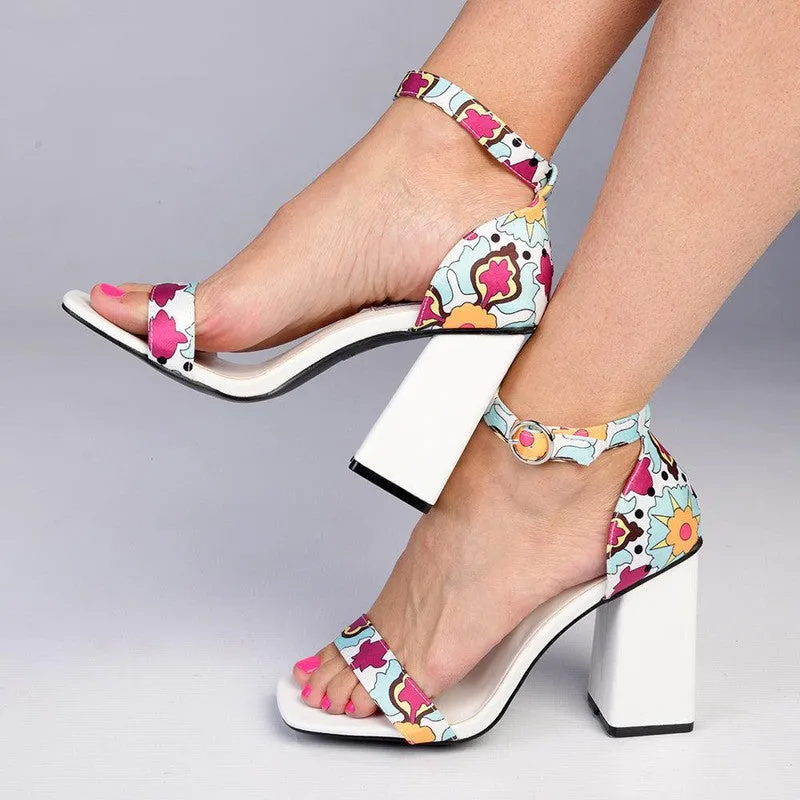 Madison Adeline Block Heel Sandal - White Multi