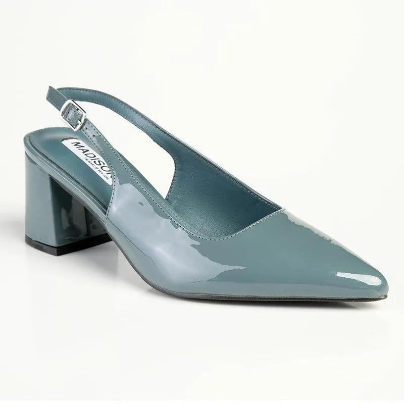 Madison Palmer Slingback Low Block Heel Court - Blue Grey